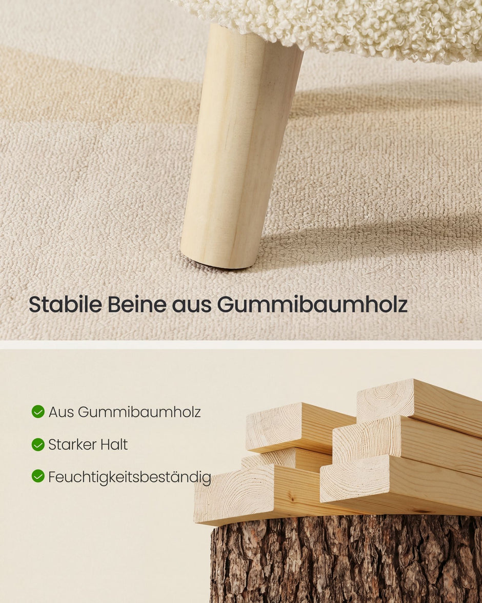 Poef met Opbergruimte – Rond – Teddy – Houten Poten – Lichtkaki
