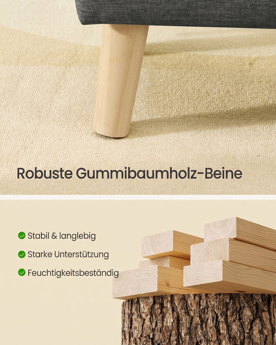 Poef met Opbergruimte – Rechthoekig – Linnenlook – Houten Poten – Grijs