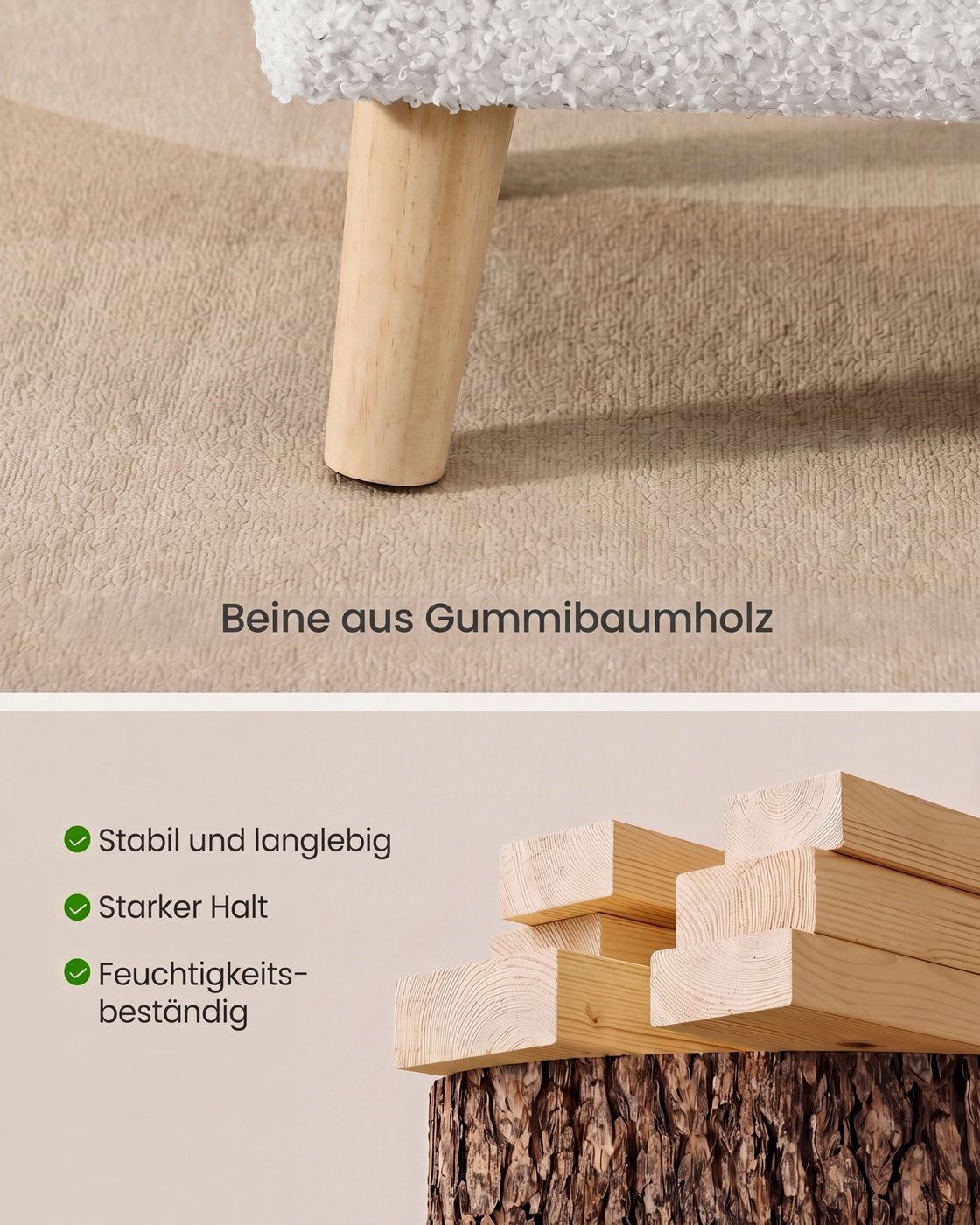 Poef met Opbergruimte – Rechthoekig – Teddy – Houten Poten – Warmwit