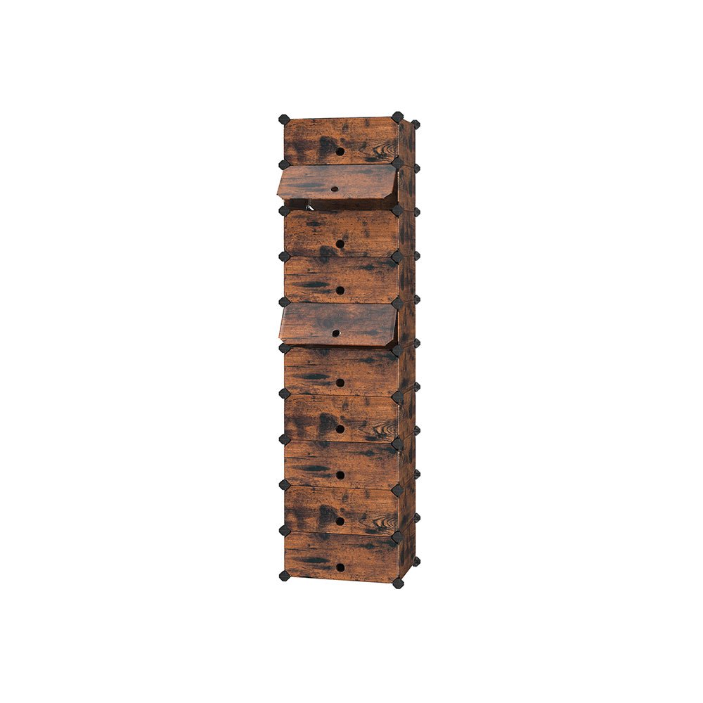 Schuhregal - Plankensystem - 10 Fächer - Holzaussehen - braun