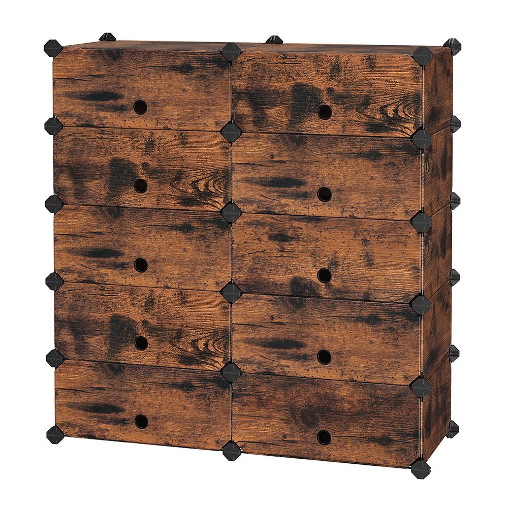 Schuhregal - Plankensystem - 10 Fächer - Holzaussehen - braun