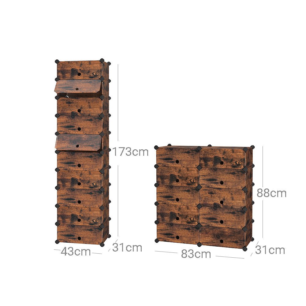 Schuhregal - Plankensystem - 10 Fächer - Holzaussehen - braun