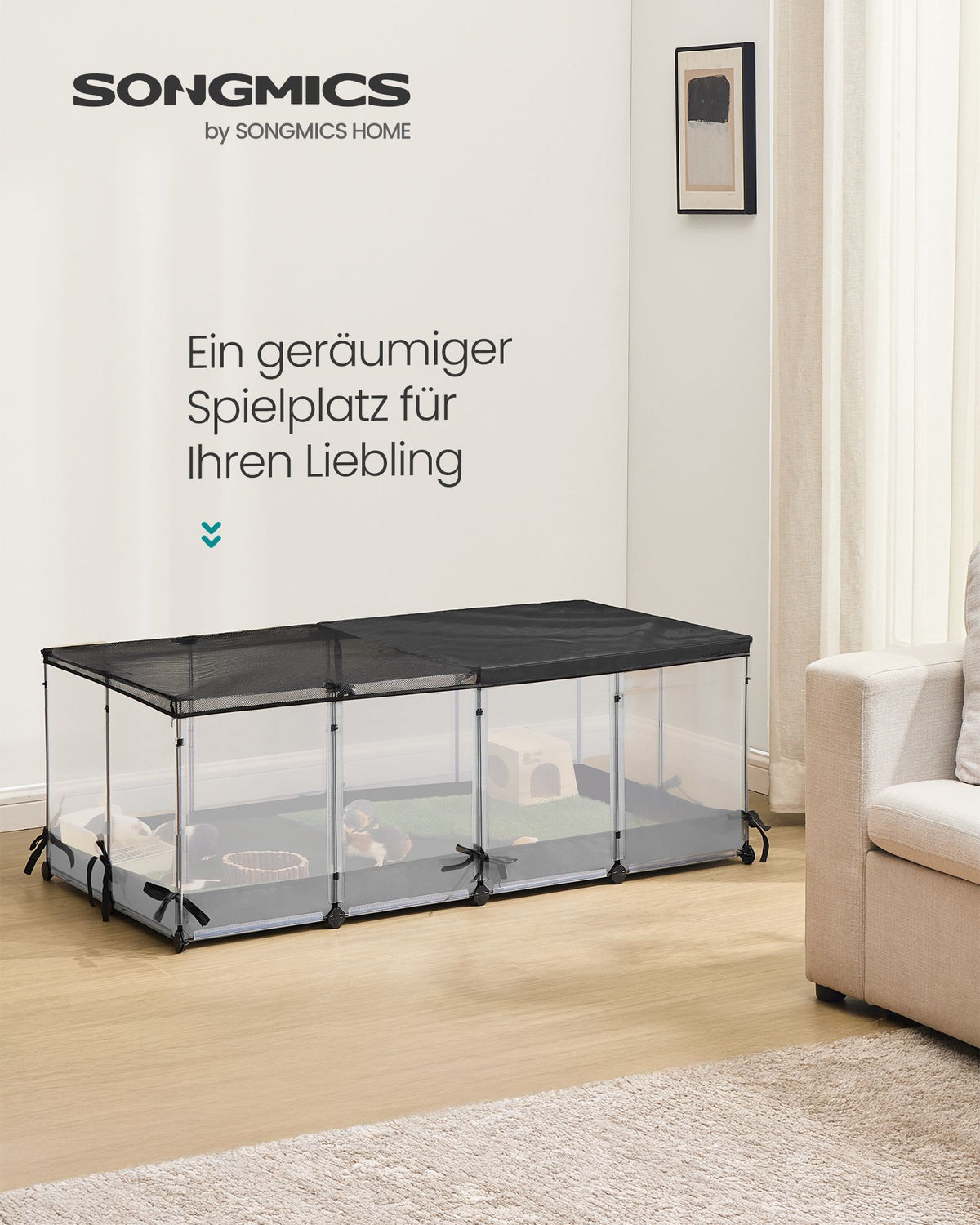 Konijnenren – Transparante Panelen – Met Dak en Waterdichte Bodem – 120 x 60 x 40 cm – Wolkwit