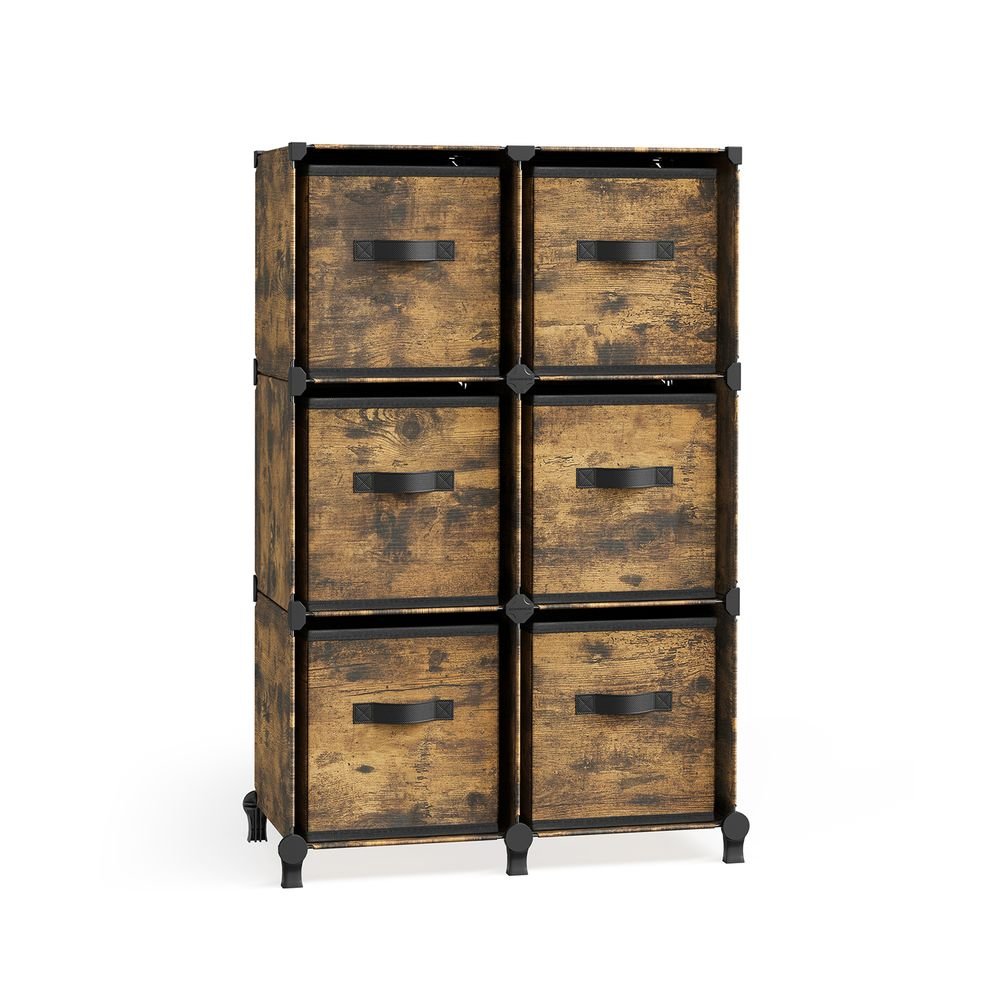 Würfelschrank - Lagerschrank - mit 6 Fächern und 6 Kisten - einfach zu montieren - Brown