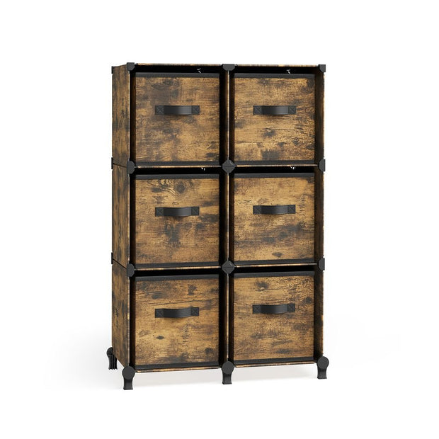 Würfelschrank - Lagerschrank - mit 6 Fächern und 6 Kisten - einfach zu montieren - Brown