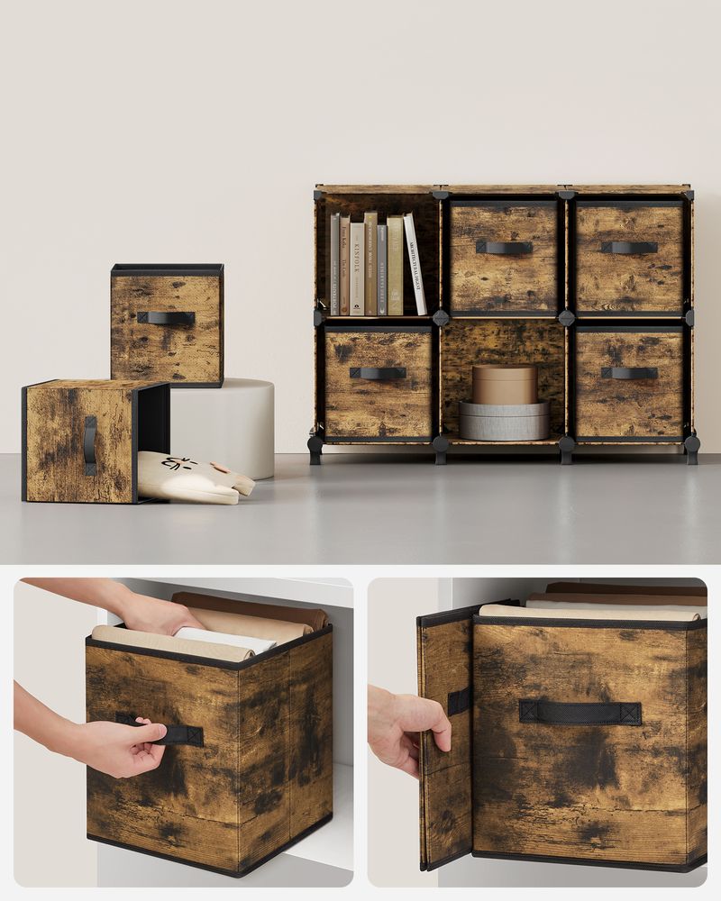 Würfelschrank - Lagerschrank - mit 6 Fächern und 6 Kisten - einfach zu montieren - Brown