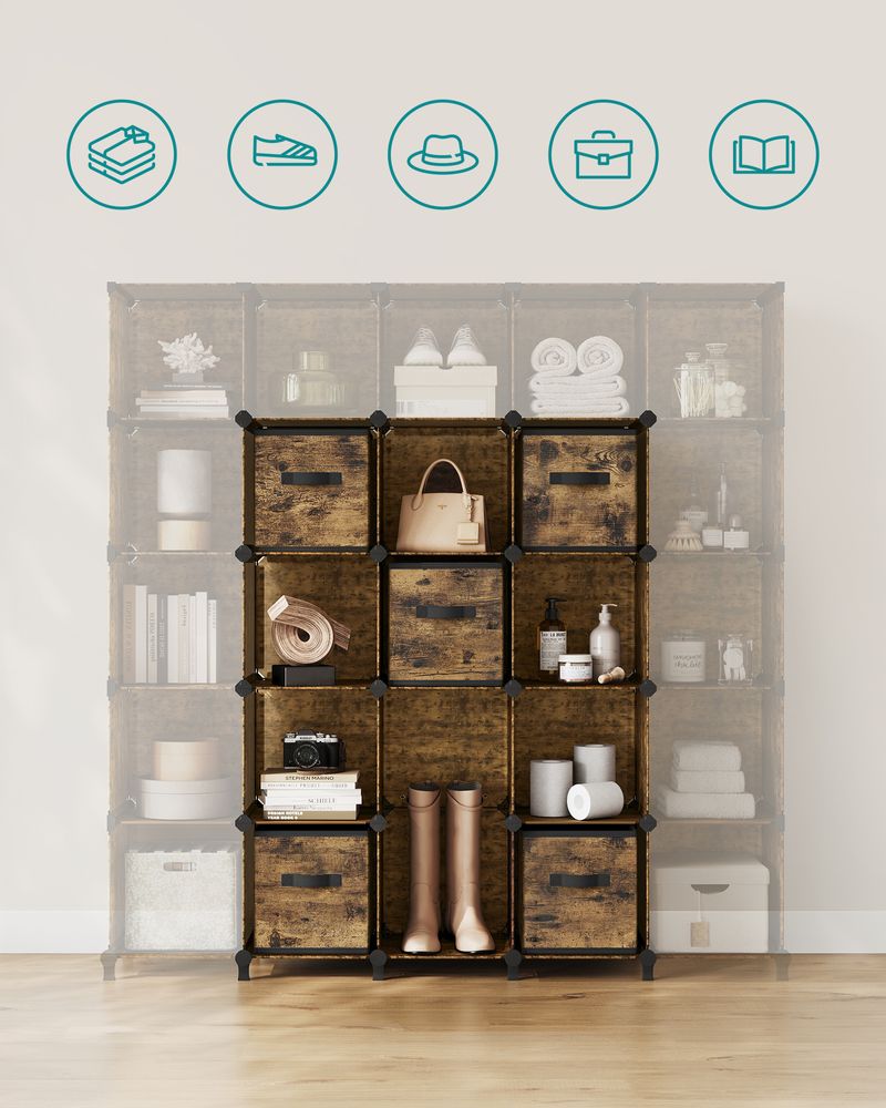 Würfelschrank - Lagerschrank - mit 6 Fächern und 6 Kisten - einfach zu montieren - Brown