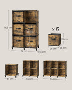 Würfelschrank - Lagerschrank - mit 6 Fächern und 6 Kisten - einfach zu montieren - Brown
