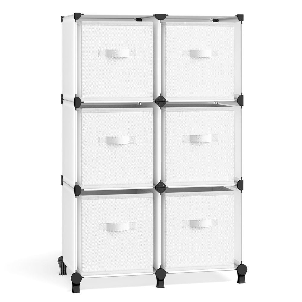 Würfelschrank - Lagerschrank - mit 6 Fächern und 6 Kisten - einfach zu montieren - Weiß