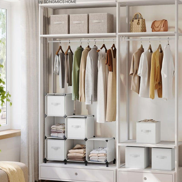 Würfelschrank - Lagerschrank - mit 6 Fächern und 6 Kisten - einfach zu montieren - Weiß