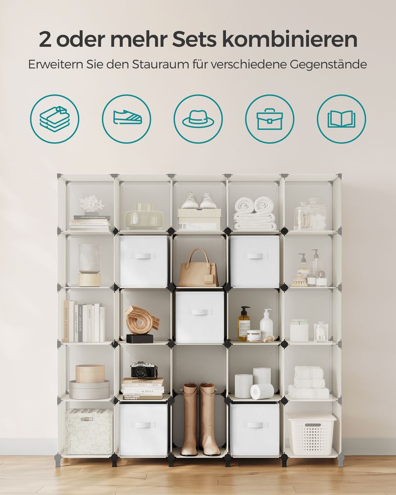 Würfelschrank - Lagerschrank - mit 6 Fächern und 6 Kisten - einfach zu montieren - Weiß