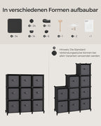 Würfelschrank - Lagerschrank - mit 9 Fächern und 9 Kisten - einfach zu montieren - schwarz