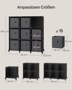 Würfelschrank - Lagerschrank - mit 9 Fächern und 9 Kisten - einfach zu montieren - schwarz