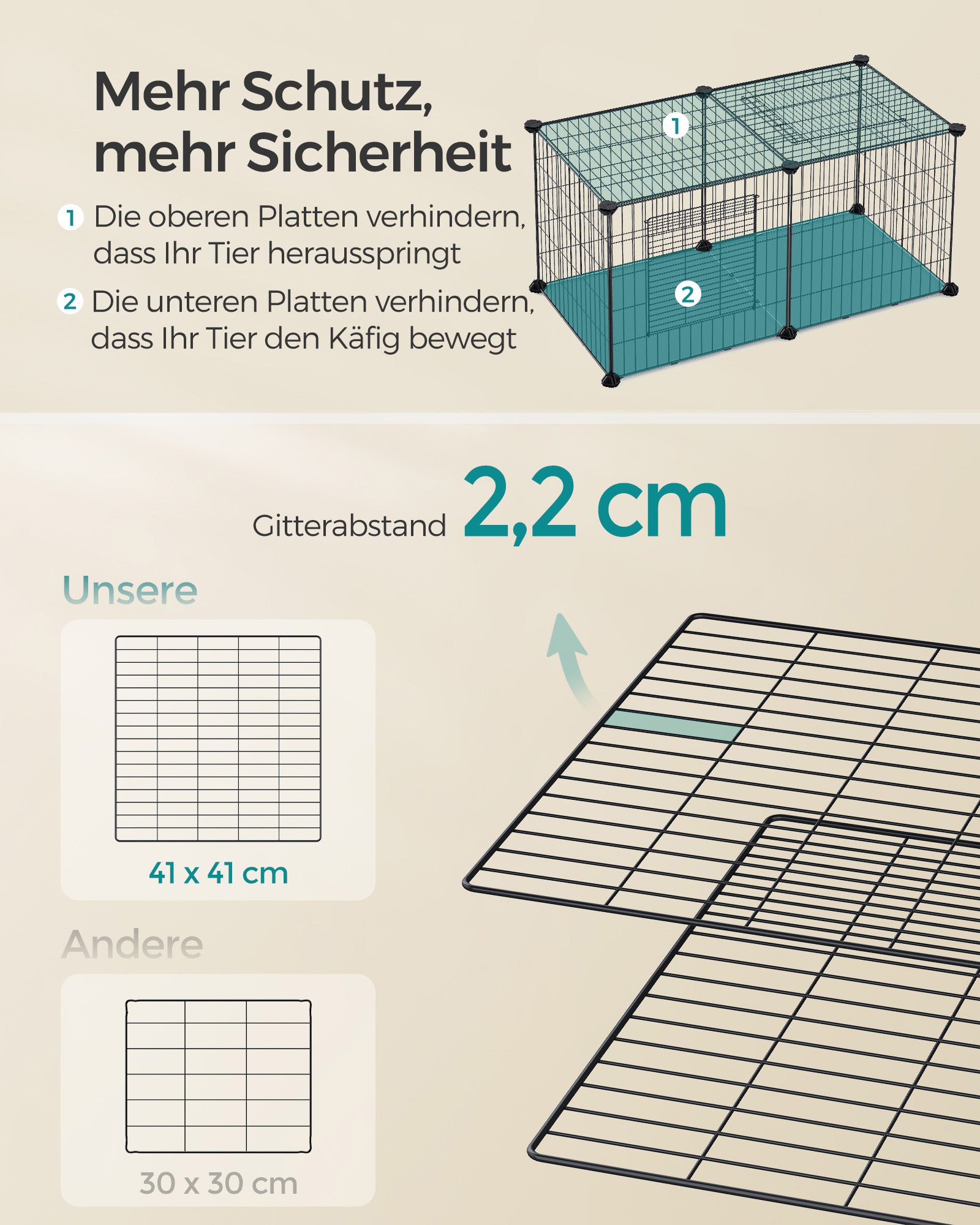 Kleiner Tierkäfig - 82 x 41 x 41 cm - mit 2 Türen - l