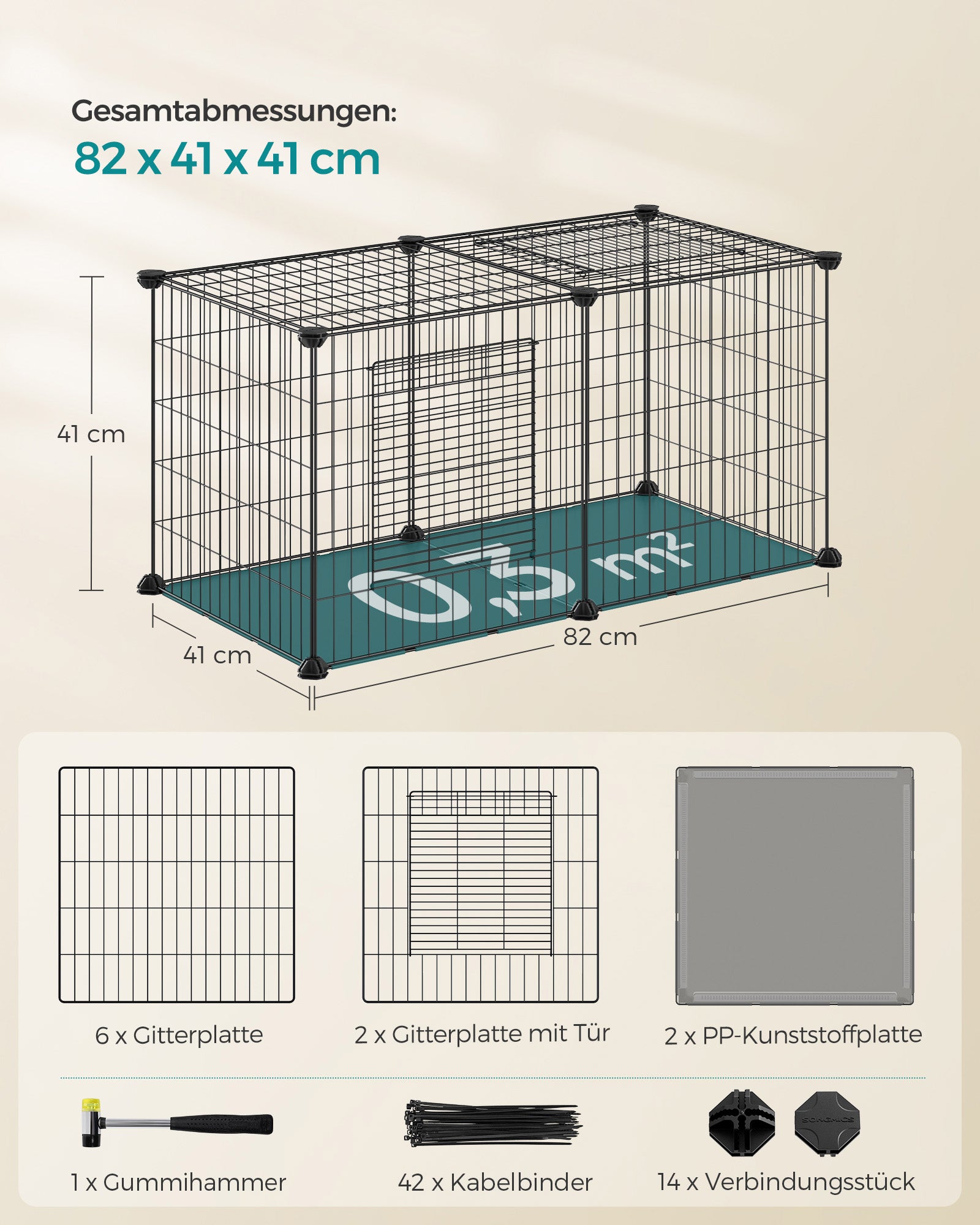 Kleiner Tierkäfig - 82 x 41 x 41 cm - mit 2 Türen - l