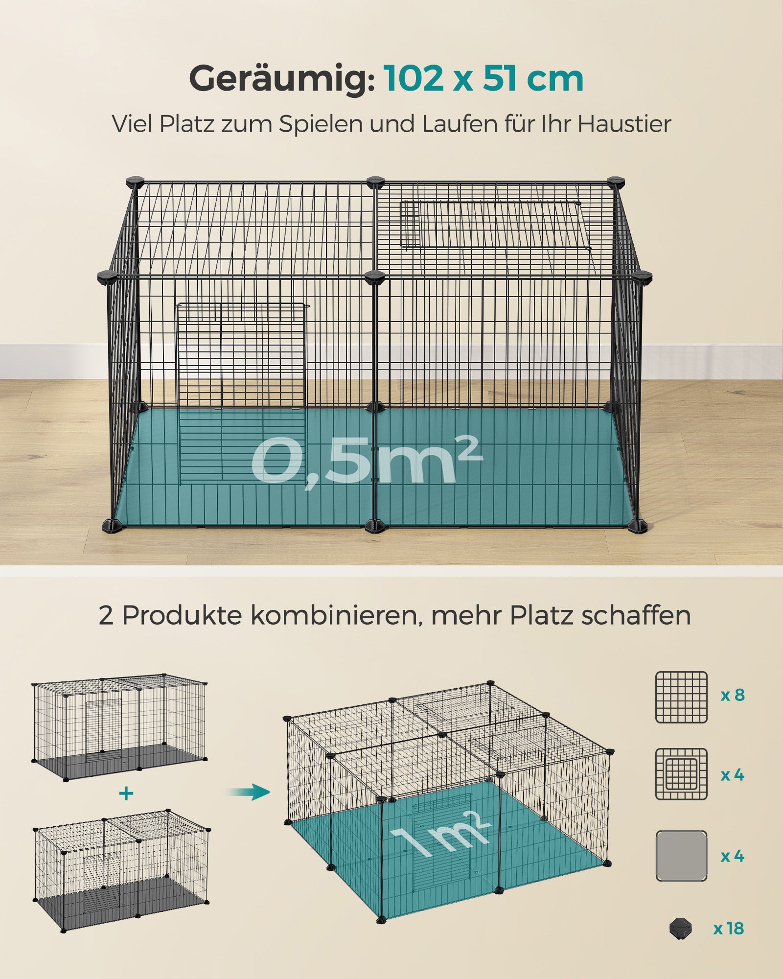 Kleiner Tierkäfig - 102 x 51 x 51 cm - mit 2 Türen - xl