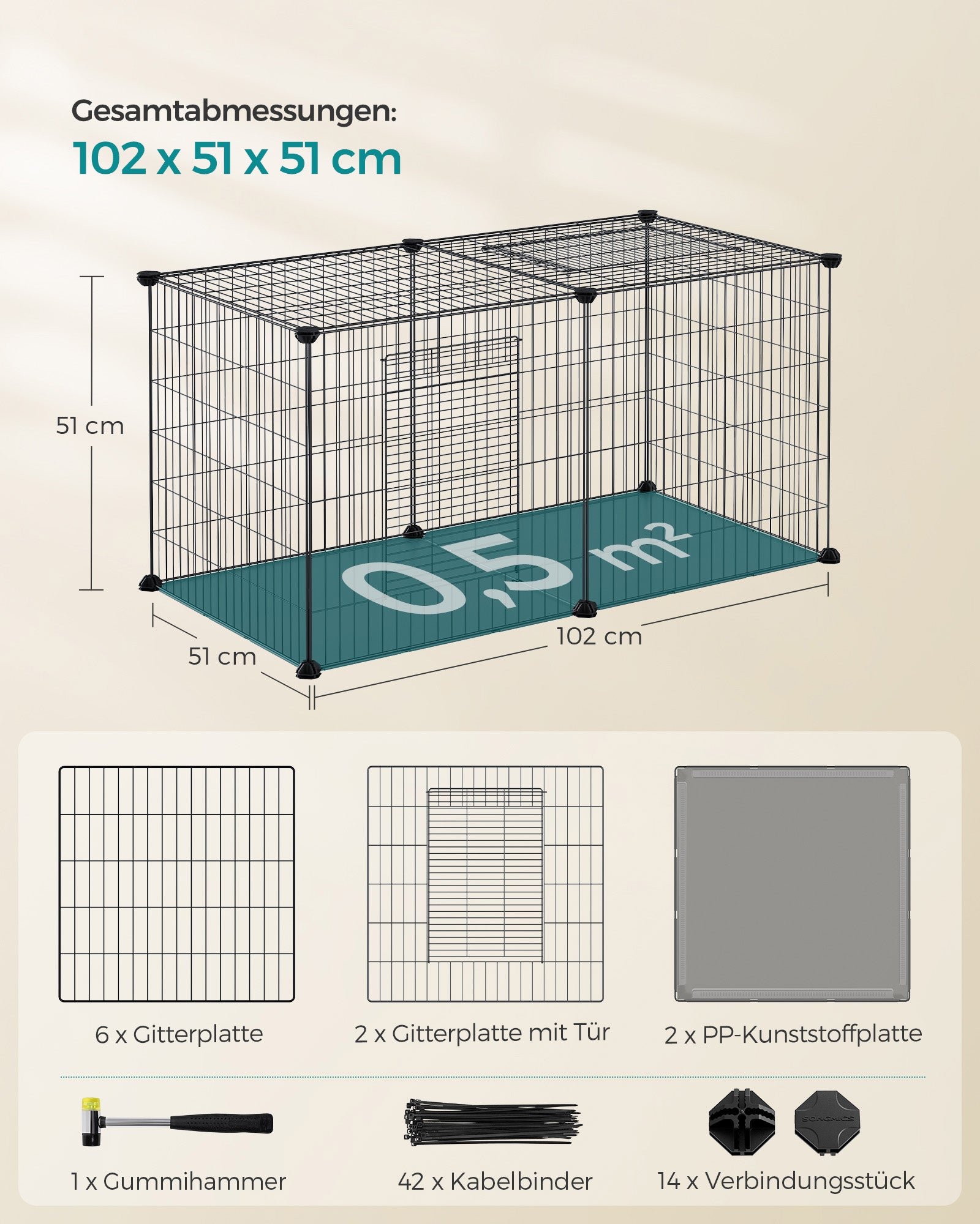 Kleiner Tierkäfig - 102 x 51 x 51 cm - mit 2 Türen - xl