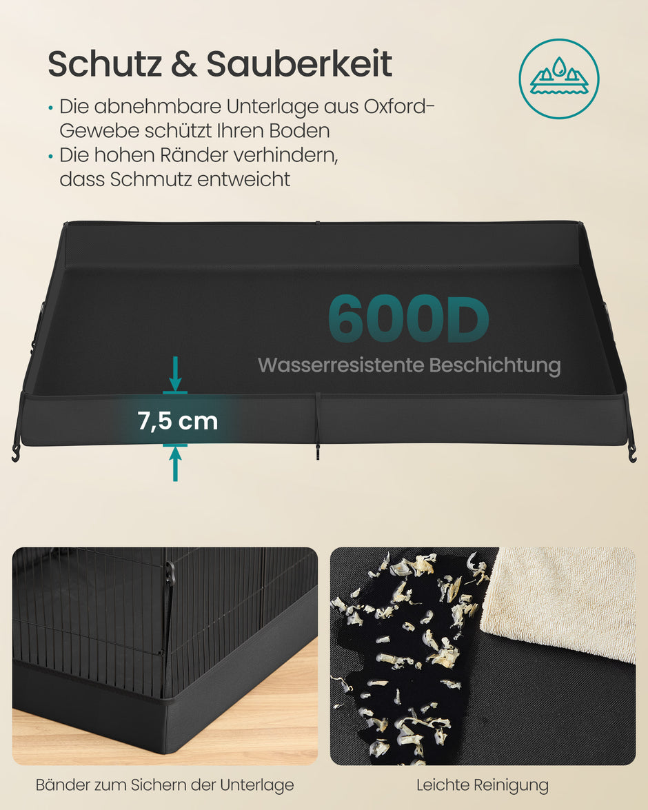 Konijnenren – 3 Deuren – 20 Panelen – Waterbestendige Bodemmat – 123 x 63 x 41,5 cm – Inktzwart