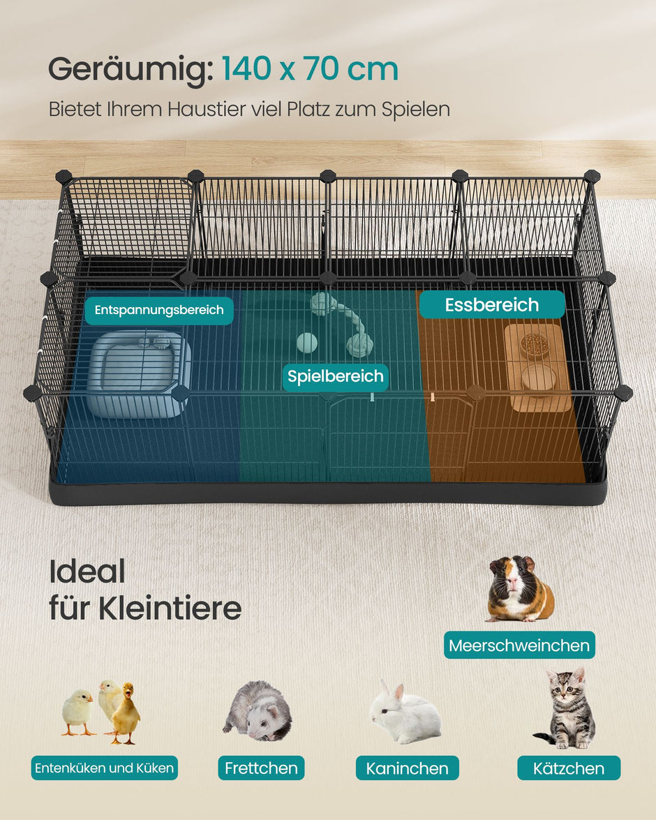Konijnenren – Met Bodemmat en Twee Deuren – Met Dak – 140 x 70 x 55 cm – Inktzwart