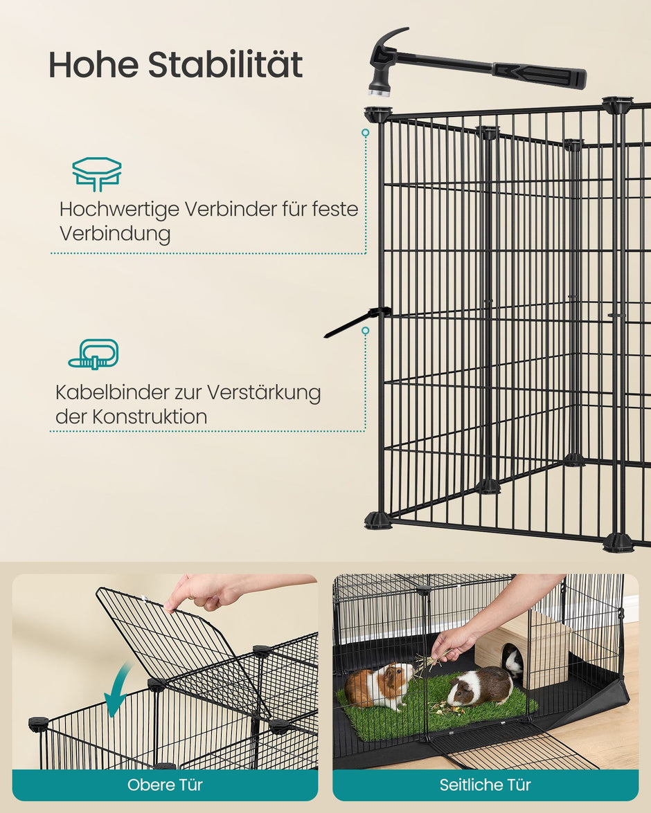 Konijnenren – Met Bodemmat en Twee Deuren – Met Dak – 140 x 70 x 55 cm – Inktzwart