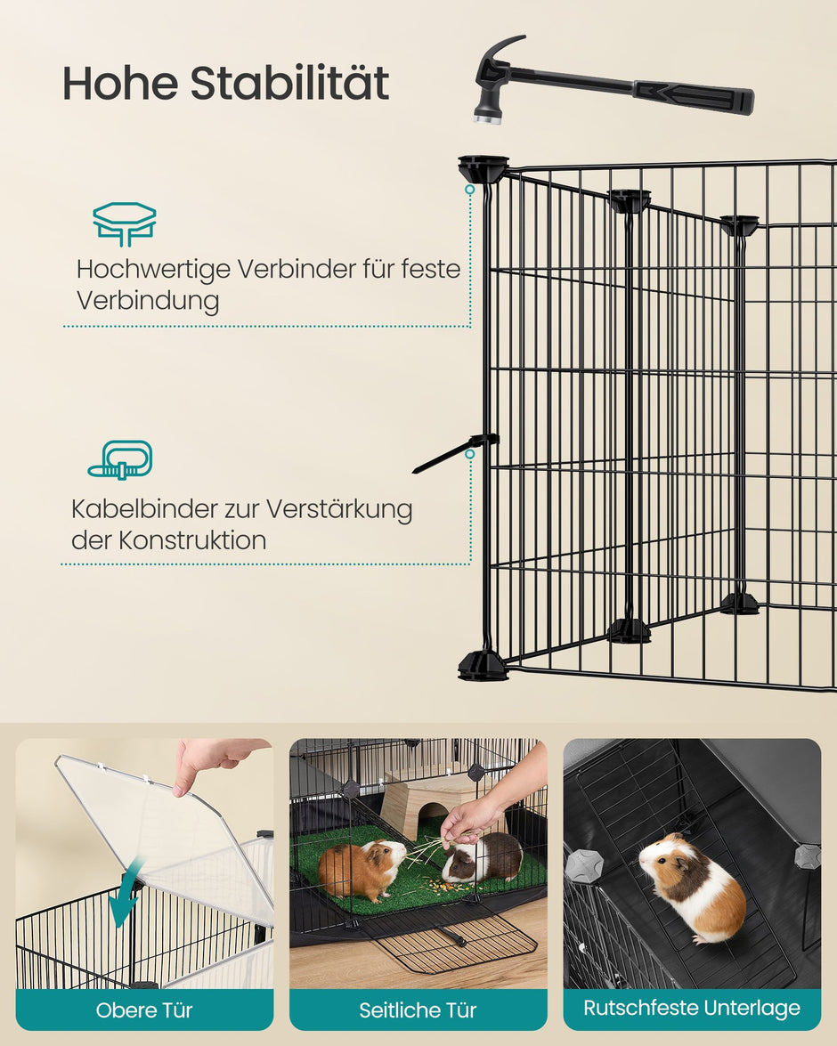 Knaagdierenkooi - 2 Verdiepingen - Met Ren - Waterbestendige Bodem - Inktzwart
