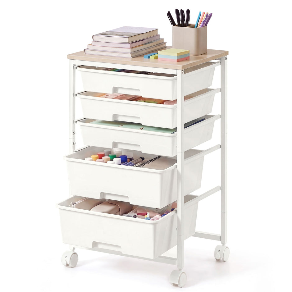 Rolwagen - Met Schuifladen op Wielen - Wit - 39,5 x 28,5 x 63 cm