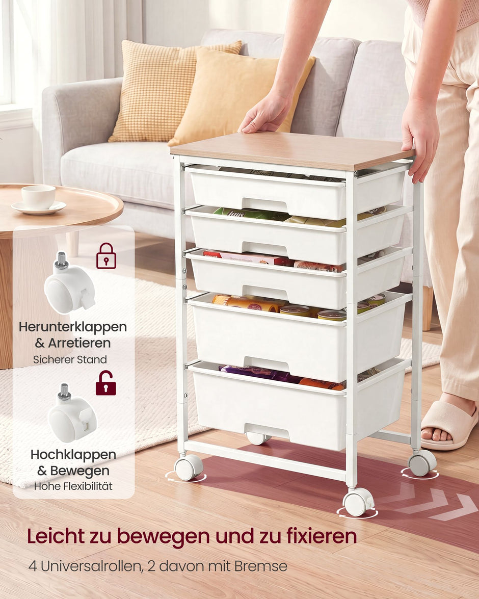 Rolwagen - Met Schuifladen op Wielen - Wit - 39,5 x 28,5 x 63 cm