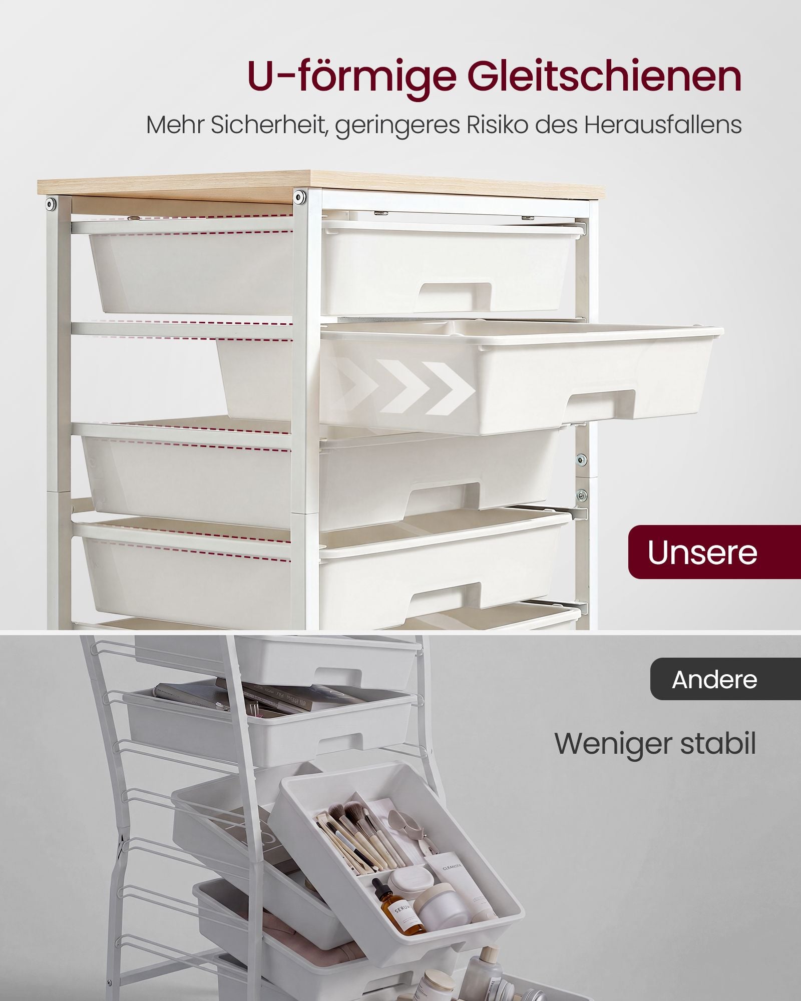 Rolwagen - Met Schuifladen op Wielen - Wit - 39,5 x 28,5 x 76,5 cm