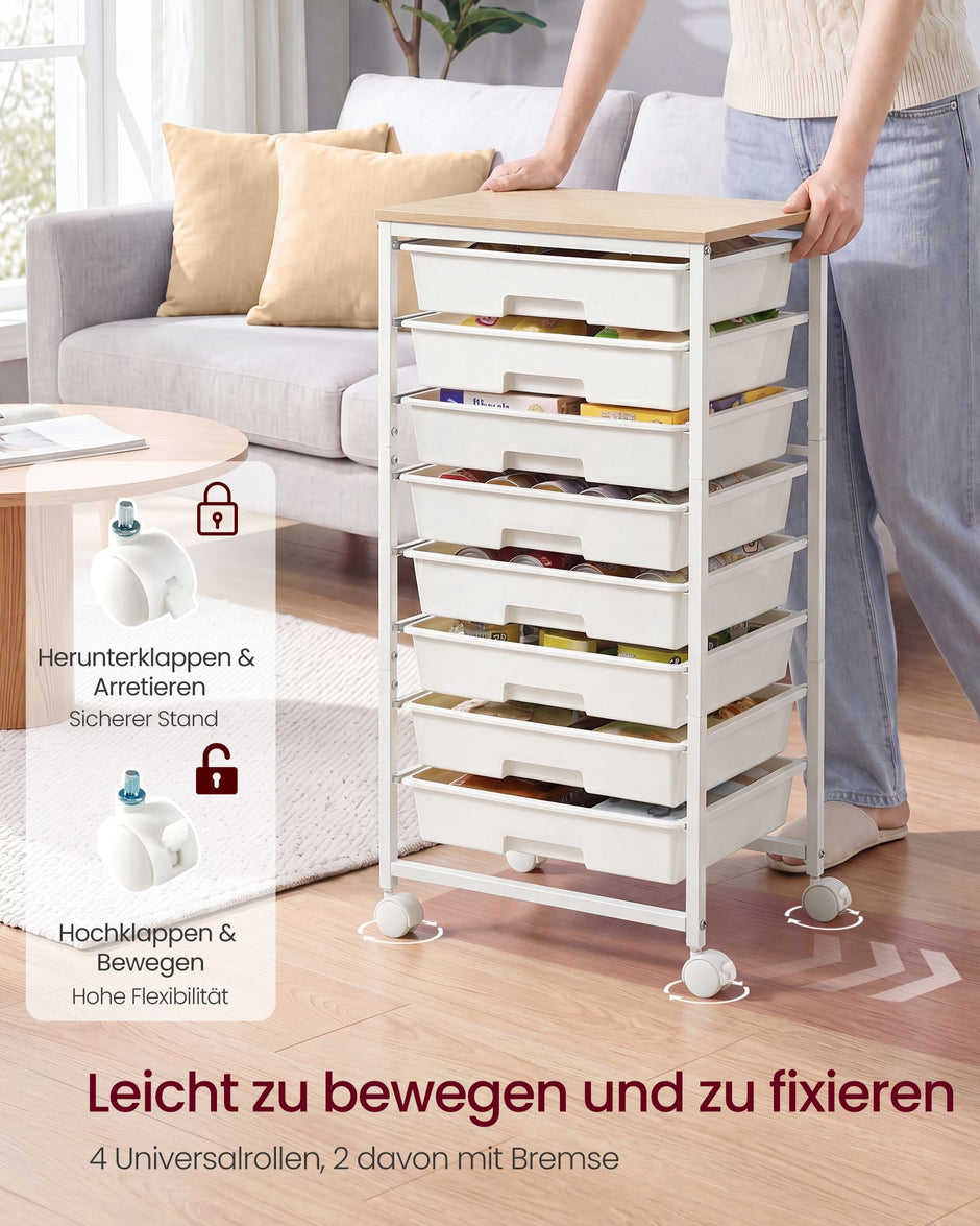 Rolwagen - Met Schuifladen op Wielen - Wit - 39,5 x 28,5 x 76,5 cm