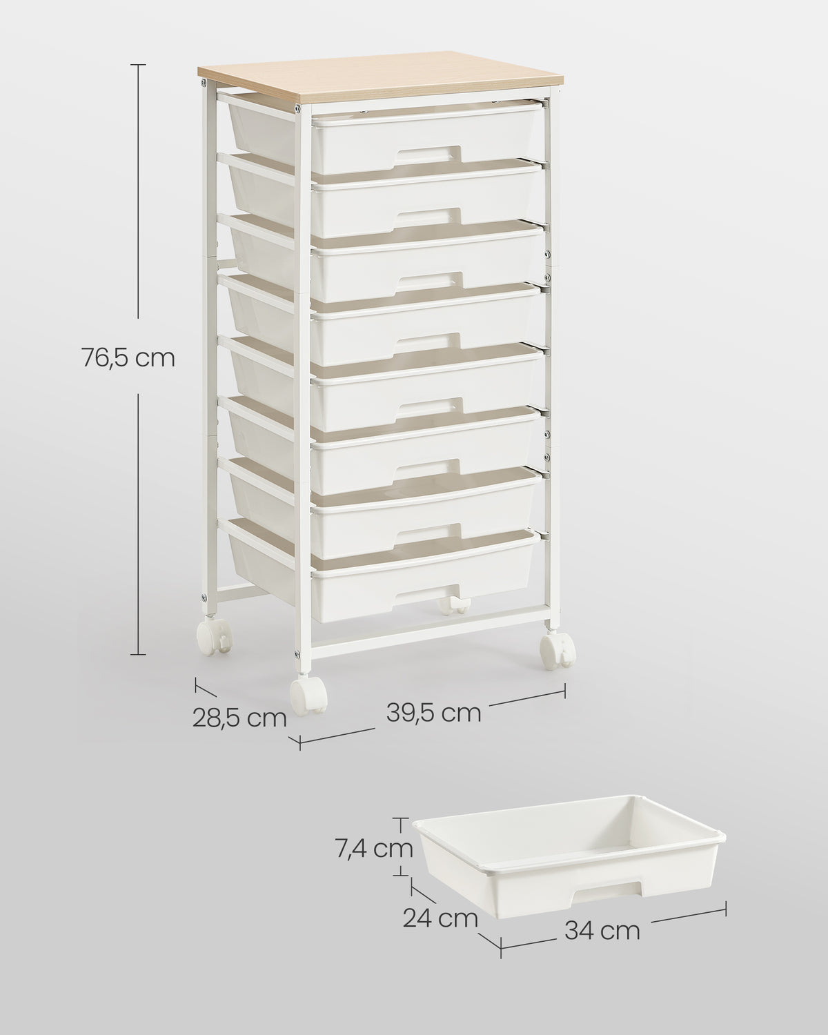 Rolwagen - Met Schuifladen op Wielen - Wit - 39,5 x 28,5 x 76,5 cm