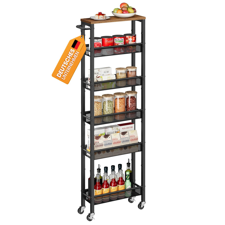 Keukenrolwagen - Smal met Meerdere Ebenen - Vintagebruin-zwart - 45,4 x 15 x 131,4 cm