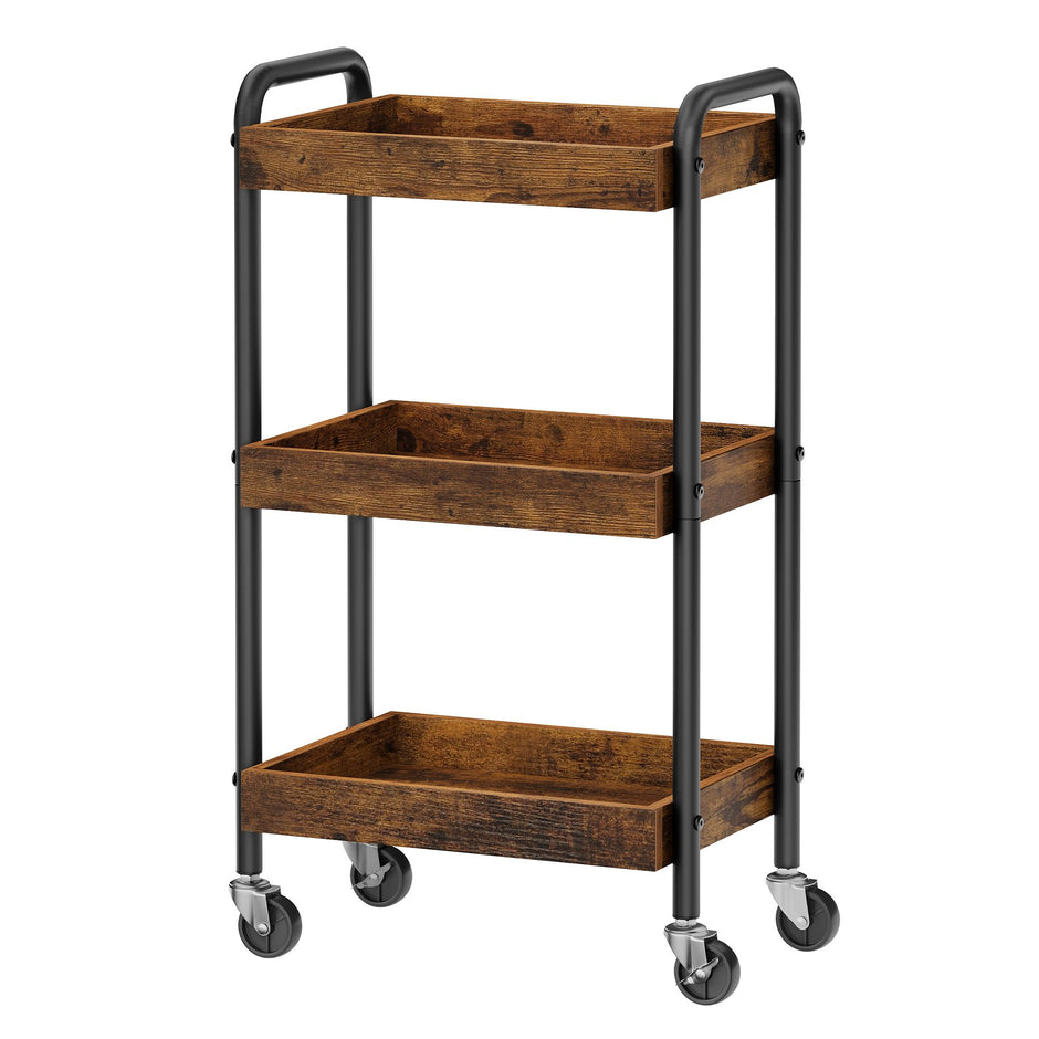 Serveertrolley - 3 Etages - Met Handgrepen - Op Wielen - Bruin