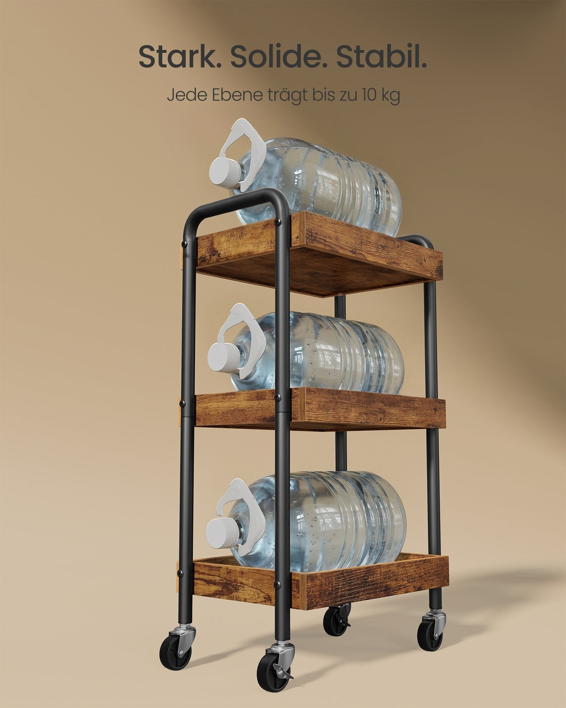 Trolley - 27,5 x 41,3 x 73 cm - Vintage bruin - Staal, MDF - Maximale belasting per plank 10 kg
