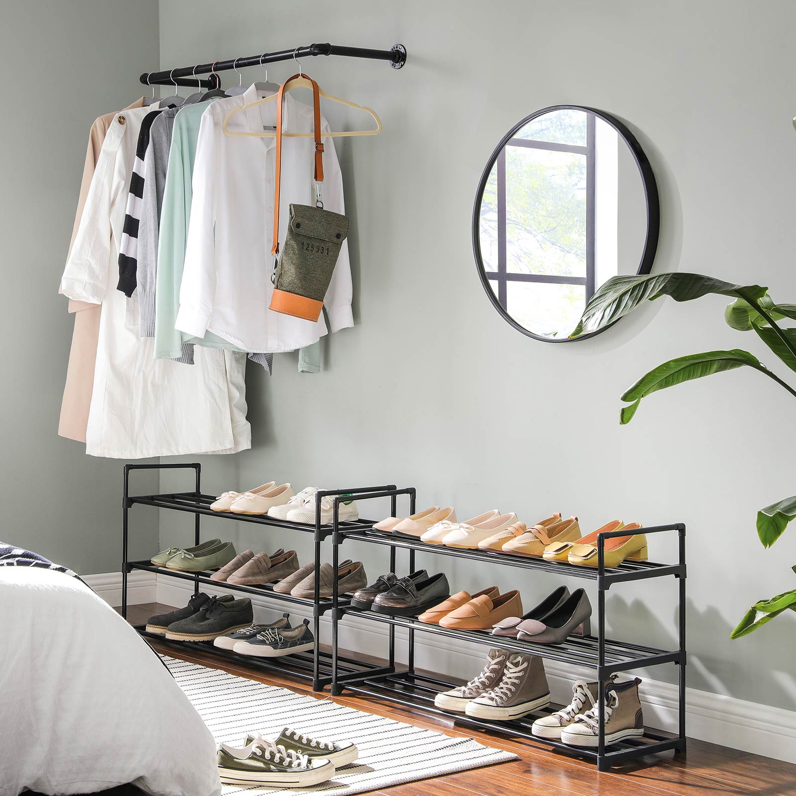 Schuhregal - Set von 2 - mit 3 Levels - Metallschuhspeicher - Schwarz