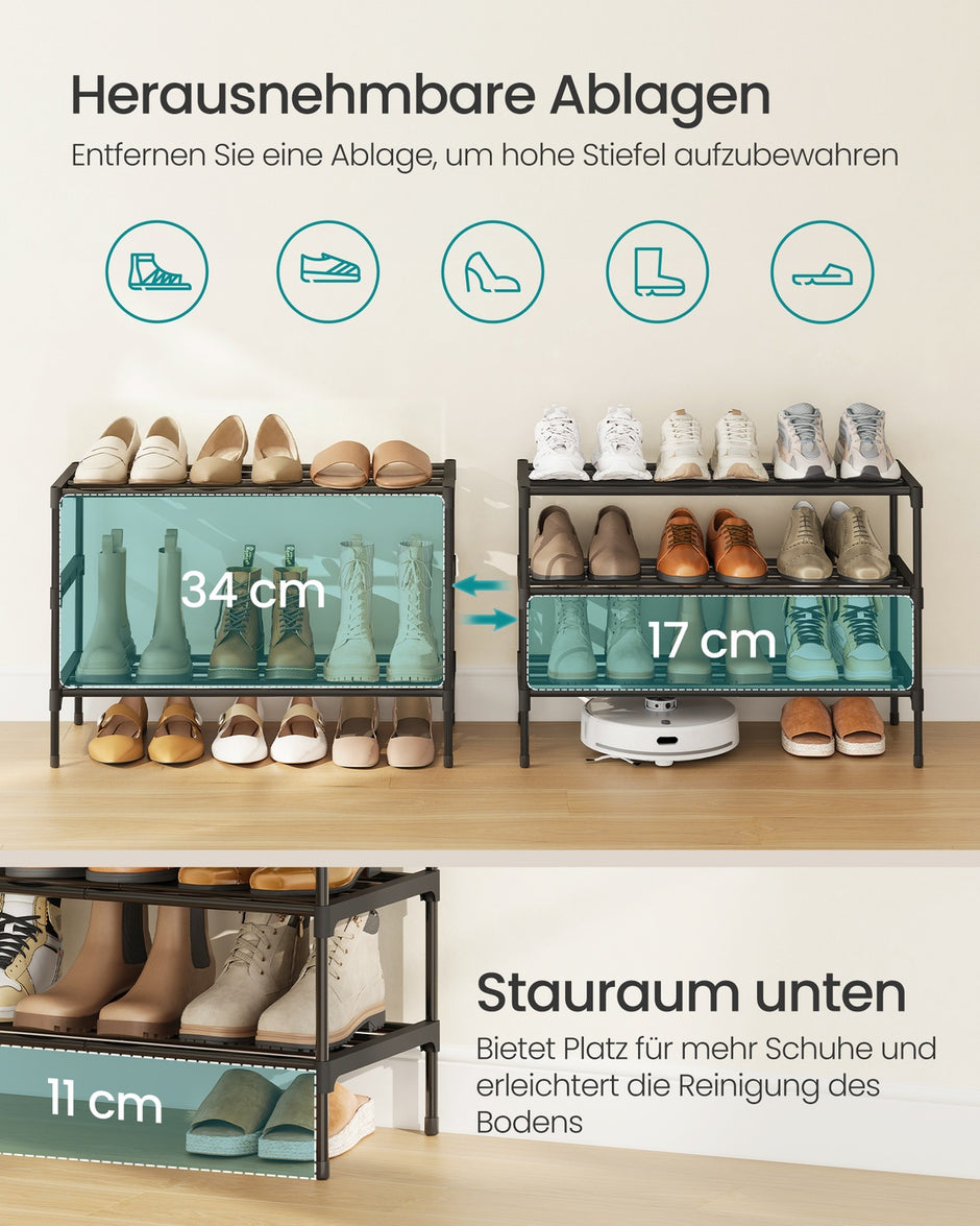 Schoenenrek - 3 Etages - Stapelbaar - Ruimtebesparend - Zwart