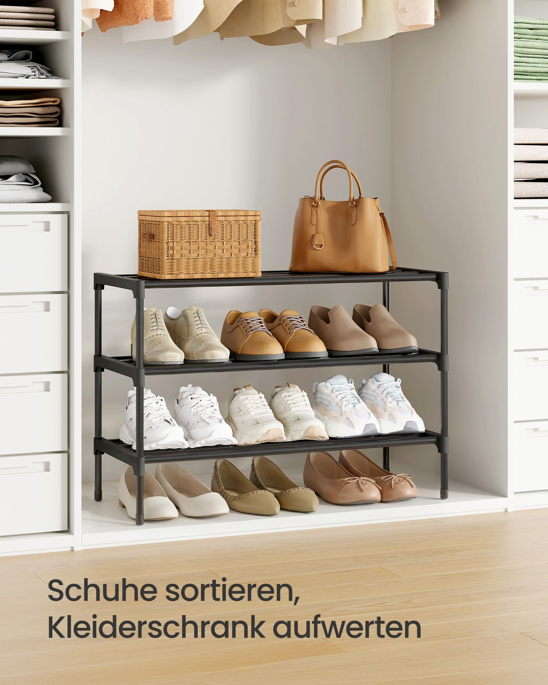 Schoenenrek - 3 Etages - Stapelbaar - Ruimtebesparend - Zwart