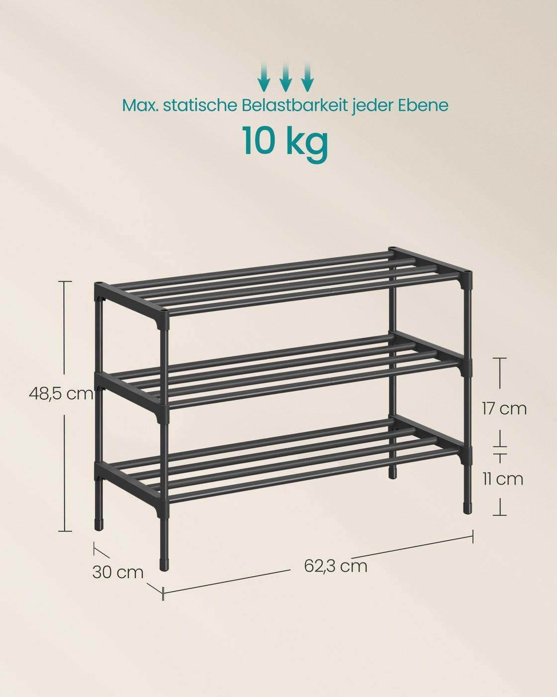 Schoenenrek - 3 Etages - Stapelbaar - Ruimtebesparend - Zwart