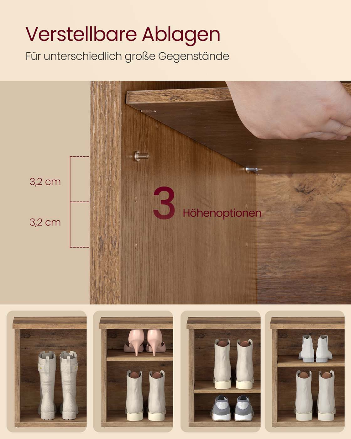 Schoenenkast – Honingbruin – 29,5 x 100 x 50 cm – Tot max. 136 kg belastbaar