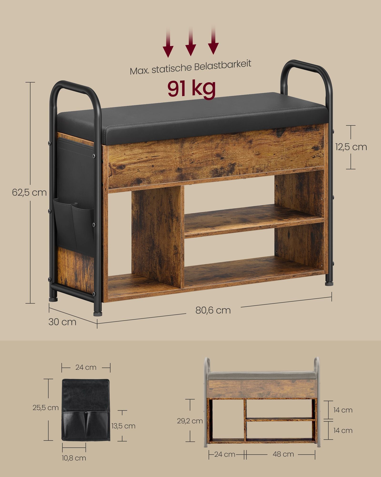 Schuhbank - mit Sitzgelegenheiten und Griffen - 80,6 cm breit