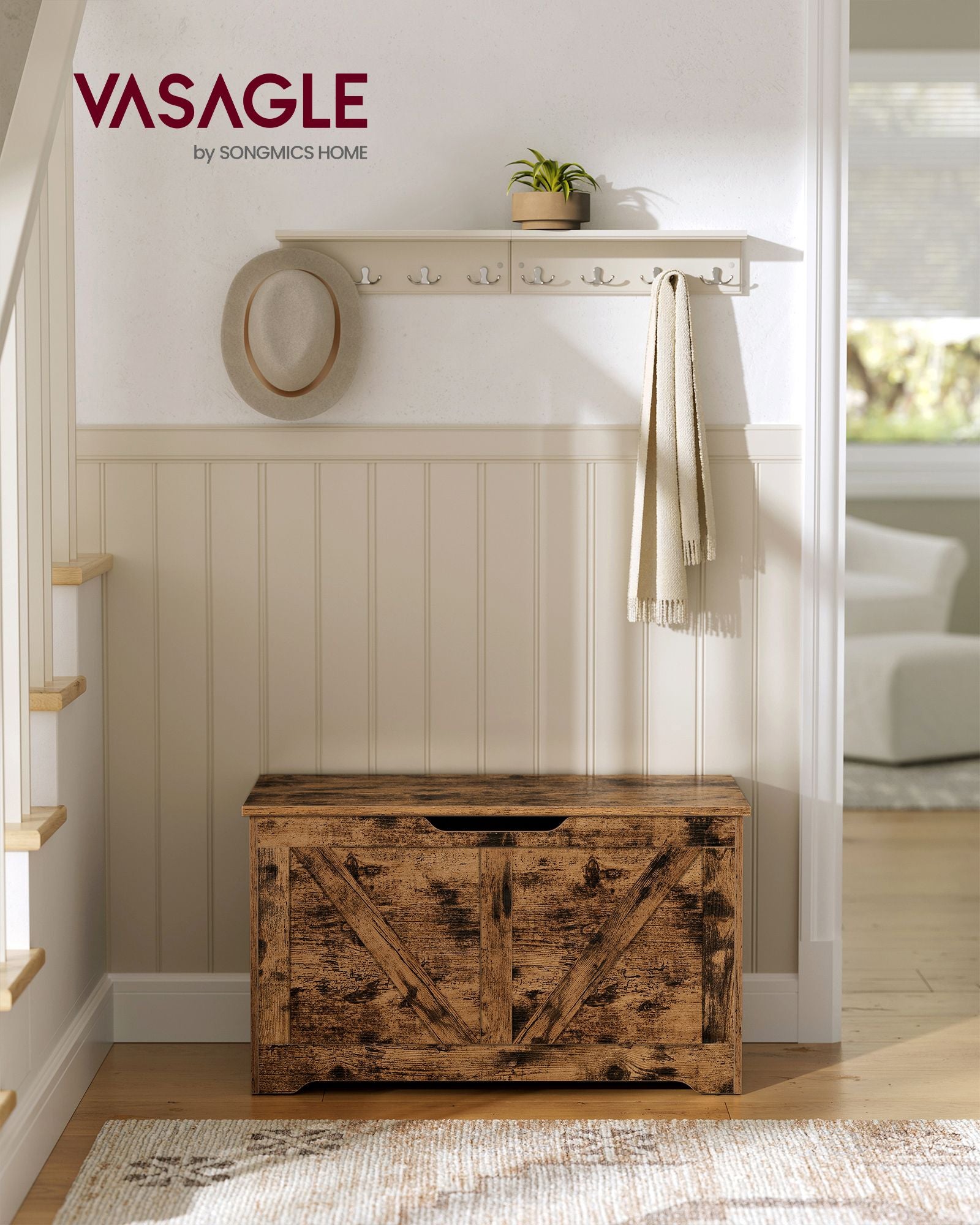 Bank - mit Stauraum - Scheunenstil - Vintage Brown