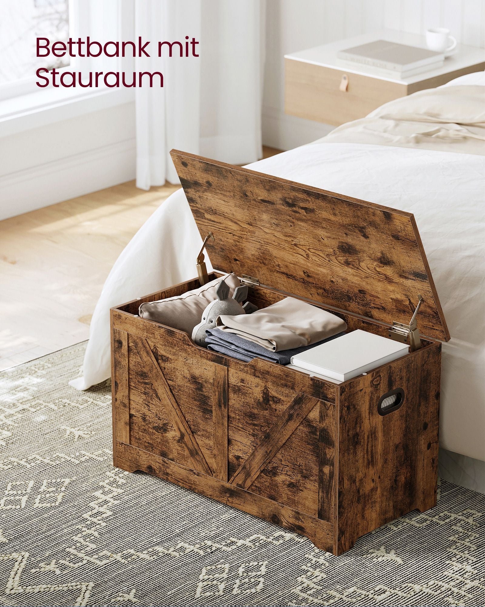 Bank - mit Stauraum - Scheunenstil - Vintage Brown