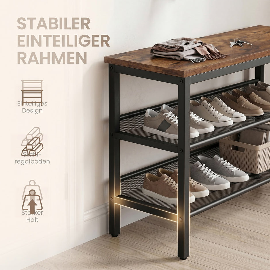 Schoenenbank - Met Zitkussen en Opbergruimte - Tan-zwart - 28 x 75 x 50 cm