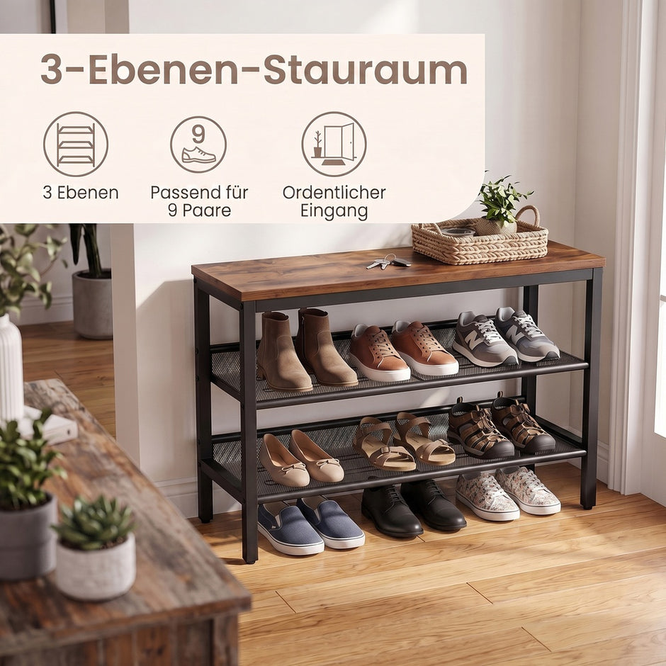 Schoenenbank - Met Zitkussen en Opbergruimte - Tan-zwart - 28 x 75 x 50 cm