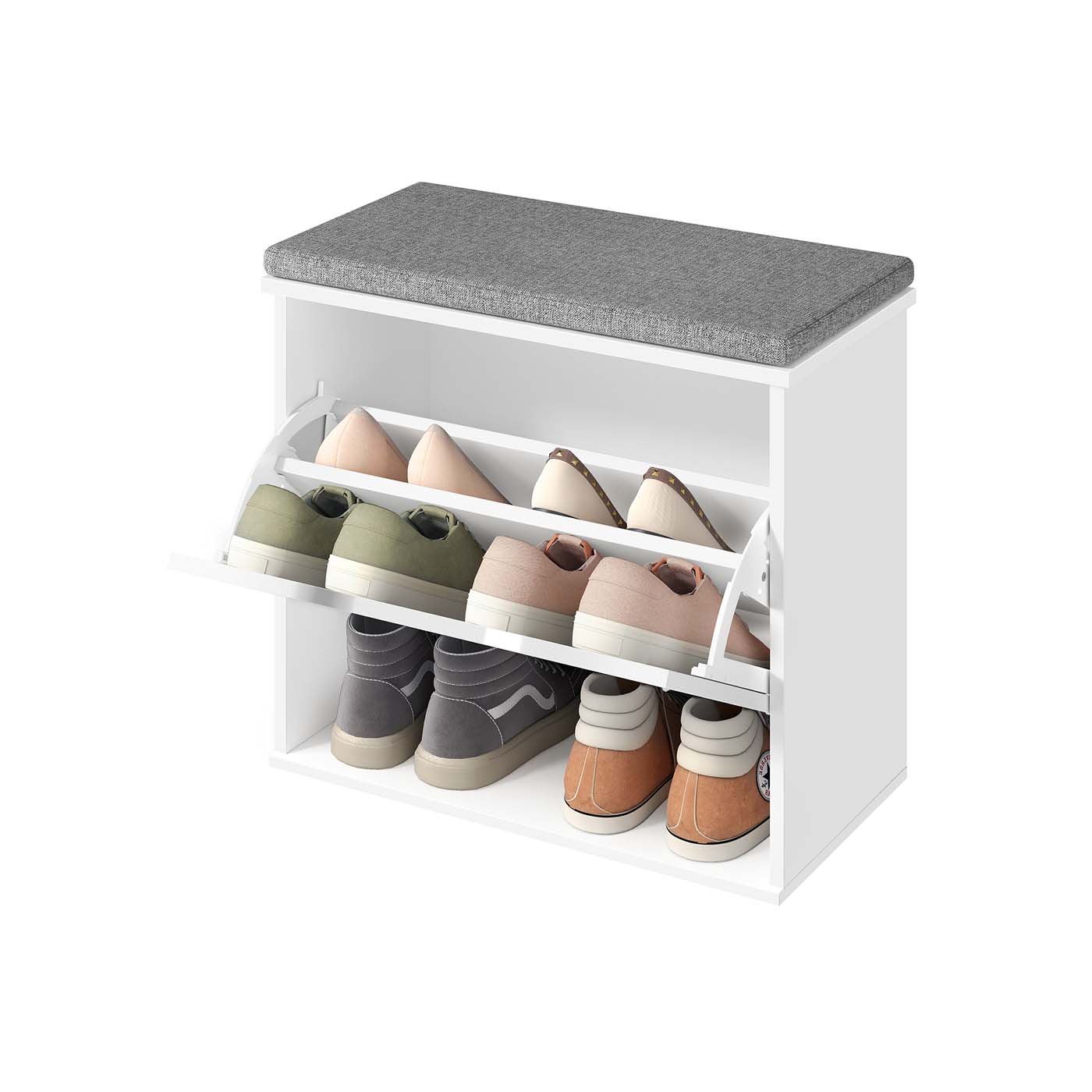 Schoenenbank – Zitkussen, Opklapbaar Vak en Verstelbare Tussenwand – Hout – Hal