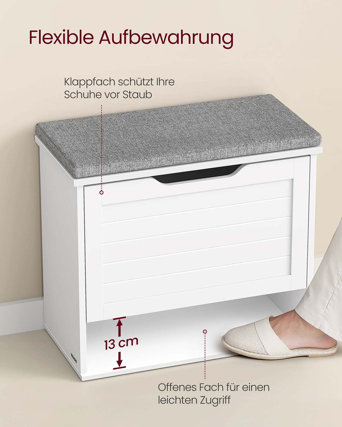 Schoenenbank – Zitkussen, Opklapbaar Vak en Verstelbare Tussenwand – Hout – Hal