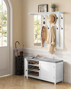 Schuhbank Wandtellack Set mit 10 Doppelhaken 102 cm breit