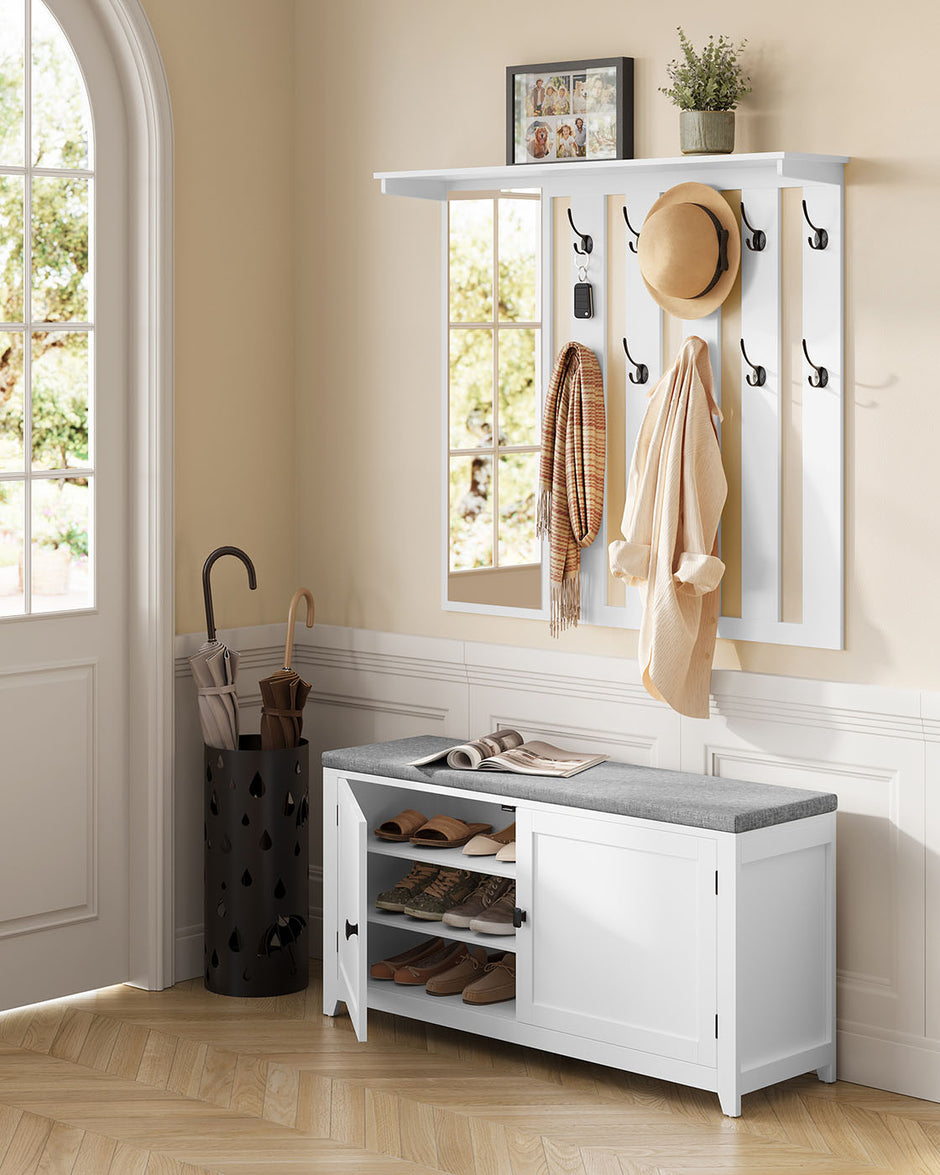 Schuhbank Wandtellack Set mit 10 Doppelhaken 102 cm breit