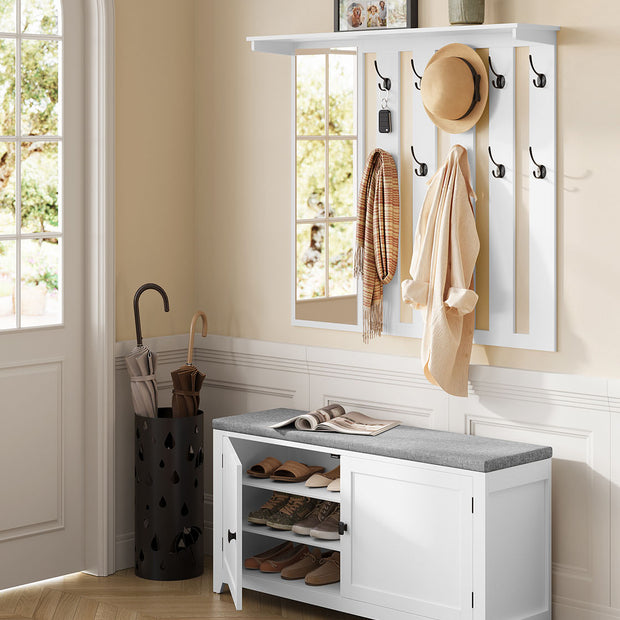 Schuhbank Wandtellack Set mit 10 Doppelhaken 102 cm breit