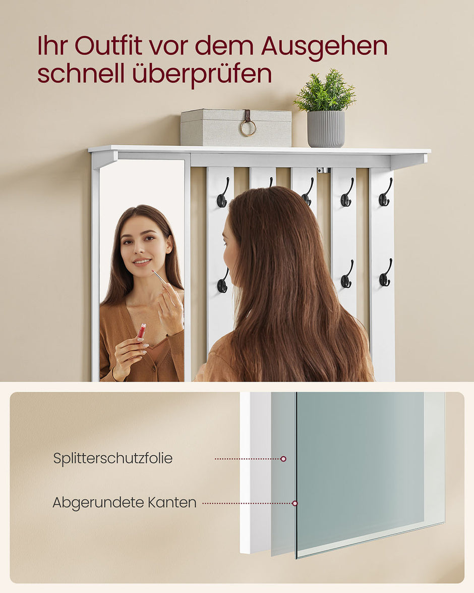 Schuhbank Wandtellack Set mit 10 Doppelhaken 102 cm breit