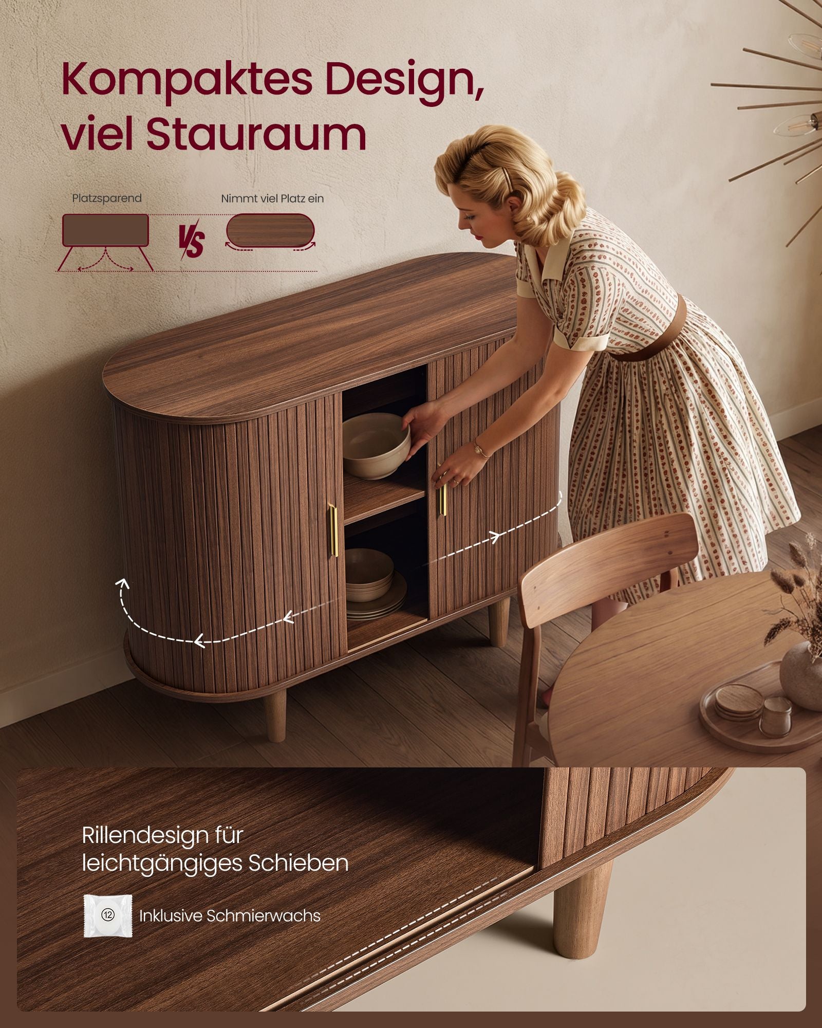 Dressoir - Met Schuifdeuren en Verstelbare Planken - Kastanjebruin - 100 x 40 x 75 cm